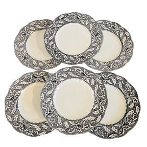 6 J.G. Meakin English Ironstone Sterling Renaissance Black 7" Dessert Plates